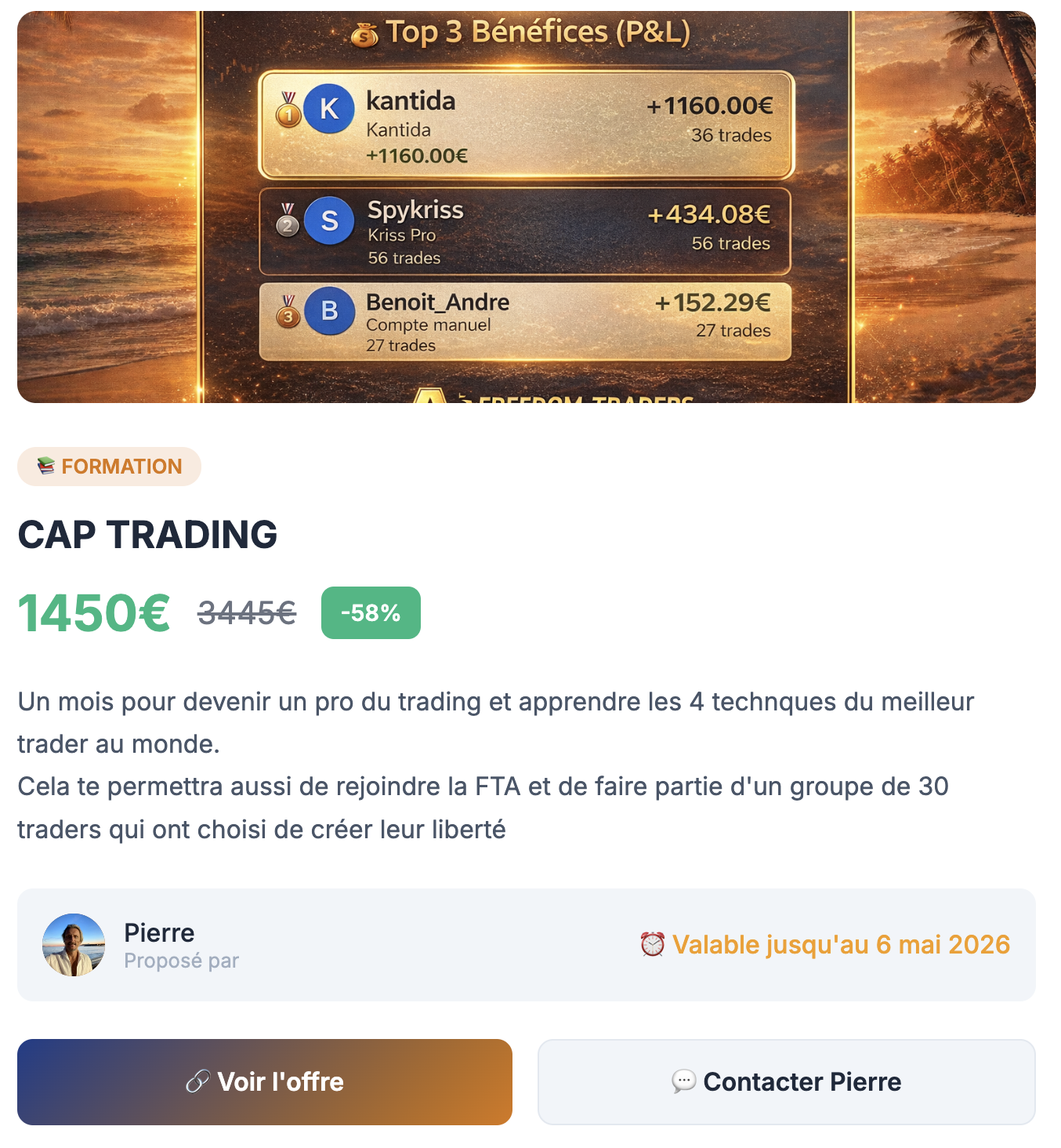 Offre du marketplace communautaire FOCUS30